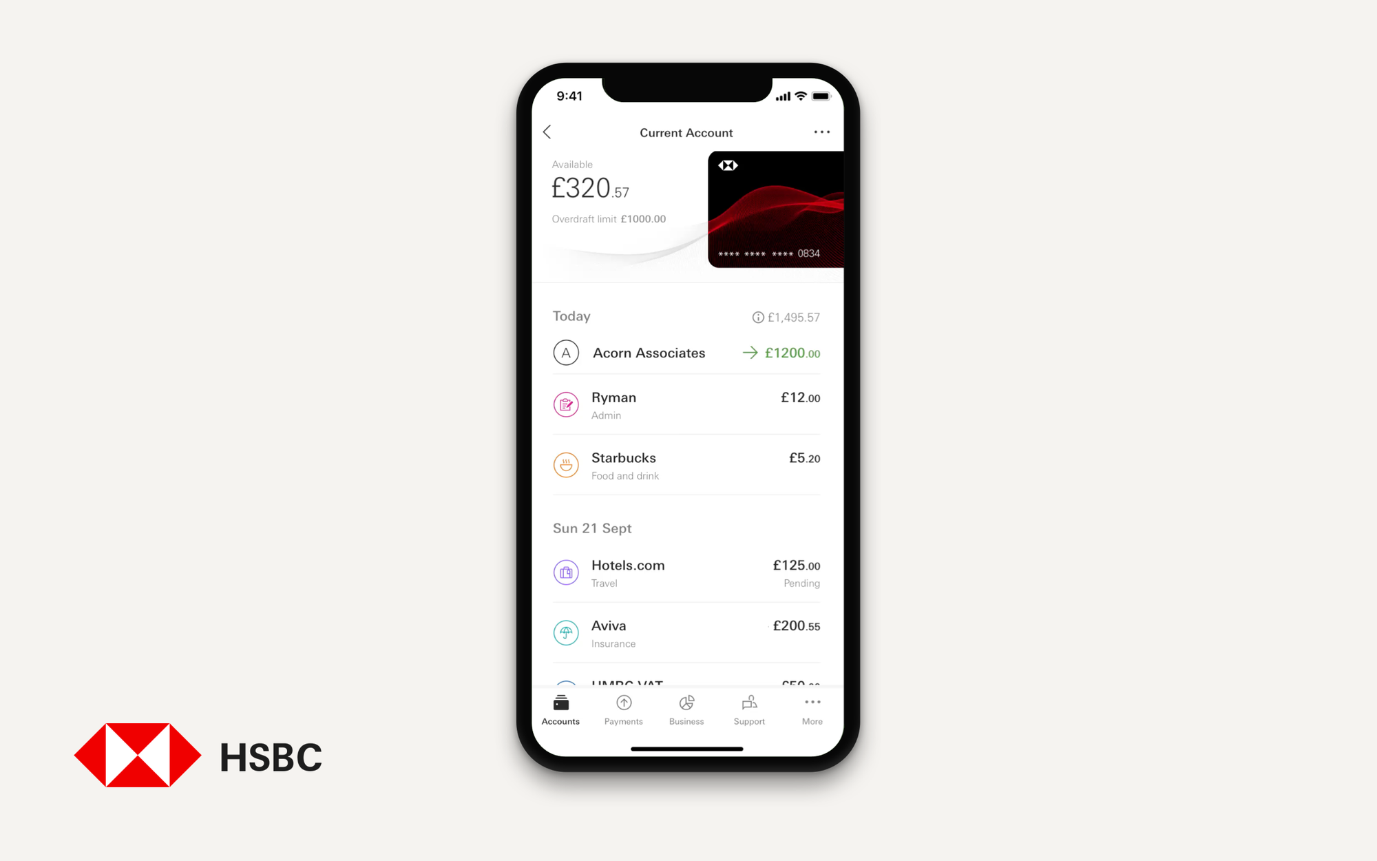 HSBC Kinetic app screens