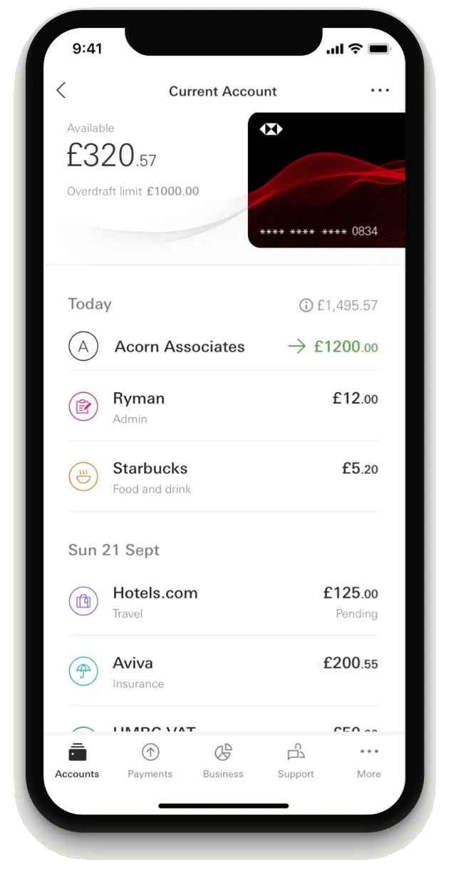HSBC Kinetic mobile banking app on a phone screen
