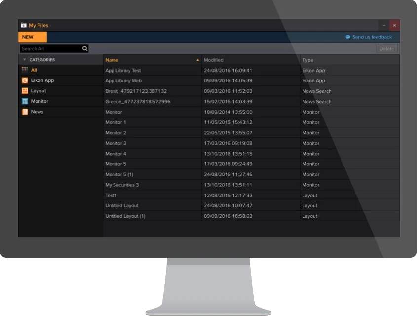 My Files application interface on the Eikon financial platform